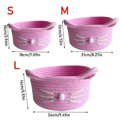 Cartoon Cat Hand Woven Storage Basket