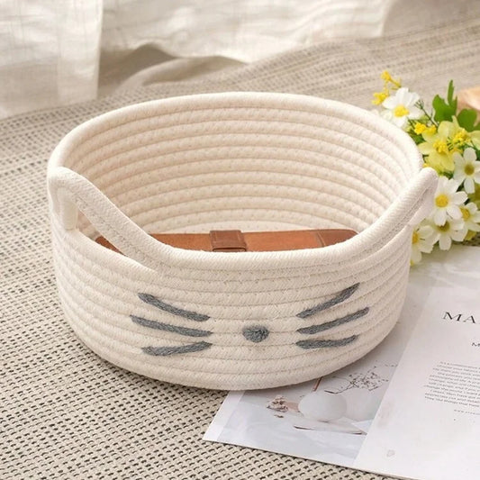 Cartoon Cat Hand Woven Storage Basket